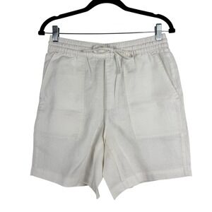 Lands' End High Rise Linen Blend Shorts XS/Tall‎ 2-4 White Drawstring Pockets